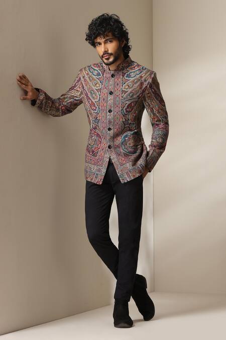 Dusala Multi Color Pashmina Paisley Pattern Bandhgala Online at Aza Fashions Dusala_Multi Color Pashmina Paisley Pattern Bandhgala _Online_at_Aza_Fashions