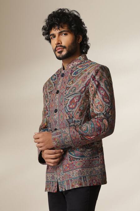 Shop Dusala Multi Color Pashmina Paisley Pattern Bandhgala Online at Aza Fashions Shop_Dusala_Multi Color Pashmina Paisley Pattern Bandhgala _Online_at_Aza_Fashions