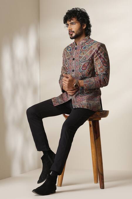 Dusala Multi Color Pashmina Paisley Pattern Bandhgala at Aza Fashions Dusala_Multi Color Pashmina Paisley Pattern Bandhgala _at_Aza_Fashions