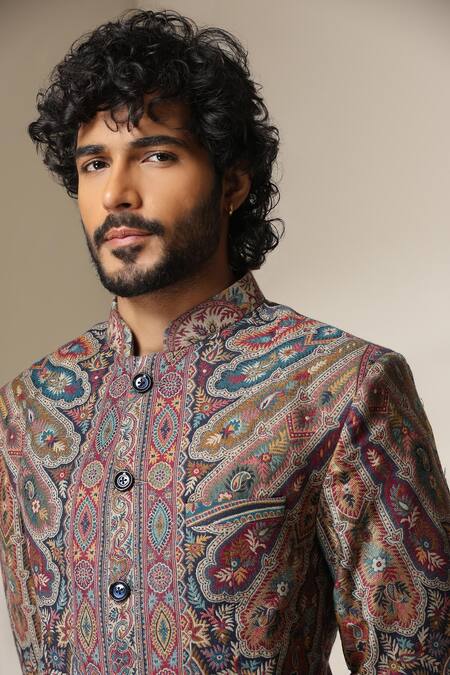 Buy Dusala Multi Color Pashmina Paisley Pattern Bandhgala Buy_Dusala_Multi Color Pashmina Paisley Pattern Bandhgala