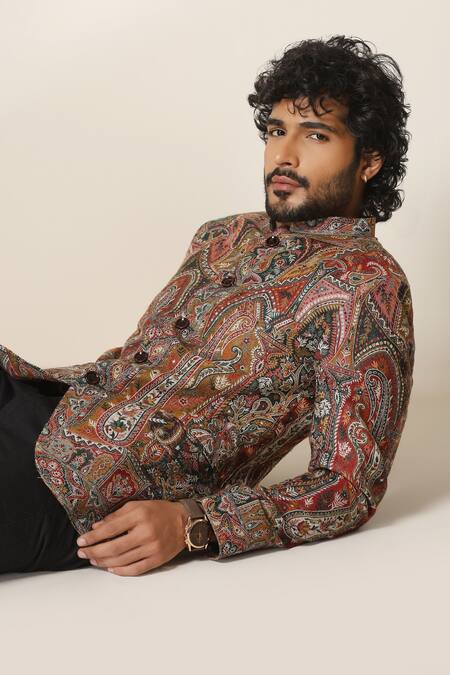 Dusala Multi Color Pashmina Paisley Pattern Bandhgala Online at Aza Fashions Dusala_Multi Color Pashmina Paisley Pattern Bandhgala _Online_at_Aza_Fashions