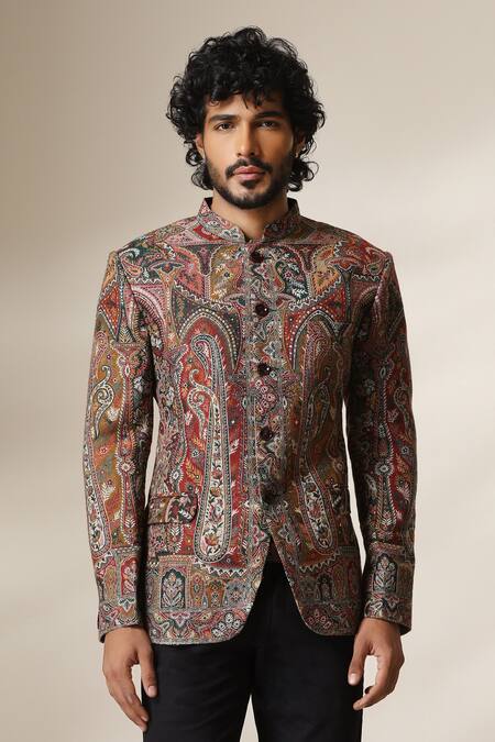 Shop Dusala Multi Color Pashmina Paisley Pattern Bandhgala Online at Aza Fashions Shop_Dusala_Multi Color Pashmina Paisley Pattern Bandhgala _Online_at_Aza_Fashions