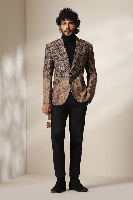 Dusala Multi Color Pashmina Paisley And Geometric Pattern Blazer Online at Aza Fashions Dusala_Multi Color Pashmina Paisley And Geometric Pattern Blazer _Online_at_Aza_Fashions