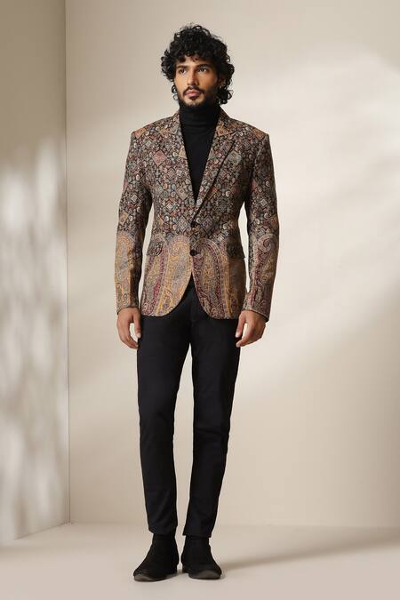 Buy Dusala Multi Color Pashmina Paisley And Geometric Pattern Blazer Online at Aza Fashions Buy_Dusala_Multi Color Pashmina Paisley And Geometric Pattern Blazer _Online_at_Aza_Fashions