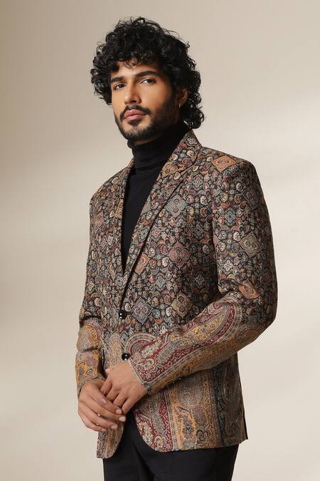 Dusala Multi Color Pashmina Paisley And Geometric Pattern Blazer at Aza Fashions Dusala_Multi Color Pashmina Paisley And Geometric Pattern Blazer _at_Aza_Fashions