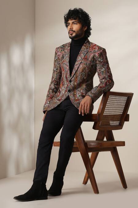 Dusala Multi Color Pashmina Paisley Pattern Double Breasted Blazer Online at Aza Fashions Dusala_Multi Color Pashmina Paisley Pattern Double Breasted Blazer _Online_at_Aza_Fashions