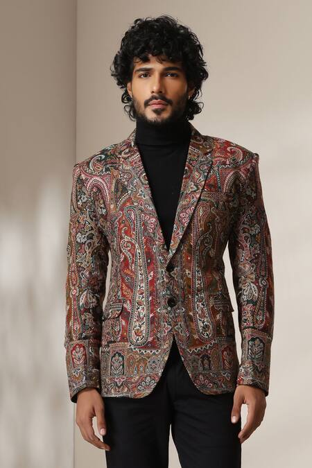 Dusala Multi Color Pashmina Paisley Pattern Double Breasted Blazer at Aza Fashions Dusala_Multi Color Pashmina Paisley Pattern Double Breasted Blazer _at_Aza_Fashions