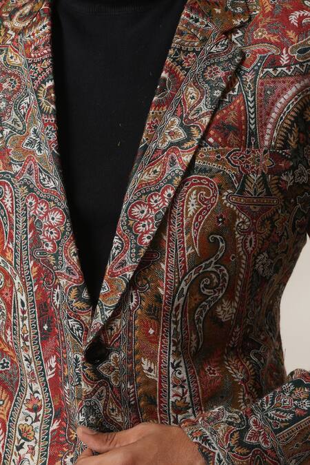 Buy Dusala Multi Color Pashmina Paisley Pattern Double Breasted Blazer Buy_Dusala_Multi Color Pashmina Paisley Pattern Double Breasted Blazer