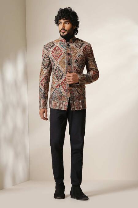 Dusala Multi Color Pashmina Patchwork Print Bandhgala Online at Aza Fashions Dusala_Multi Color Pashmina Patchwork Print Bandhgala _Online_at_Aza_Fashions