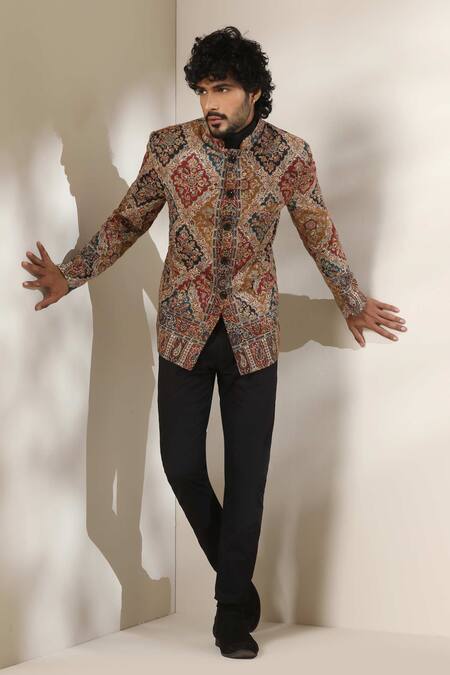 Buy Dusala Multi Color Pashmina Patchwork Print Bandhgala Online at Aza Fashions Buy_Dusala_Multi Color Pashmina Patchwork Print Bandhgala _Online_at_Aza_Fashions