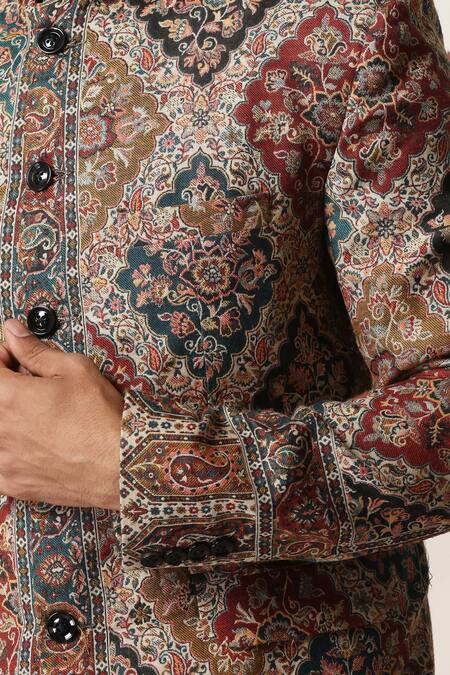 Buy Dusala Multi Color Pashmina Patchwork Print Bandhgala Buy_Dusala_Multi Color Pashmina Patchwork Print Bandhgala