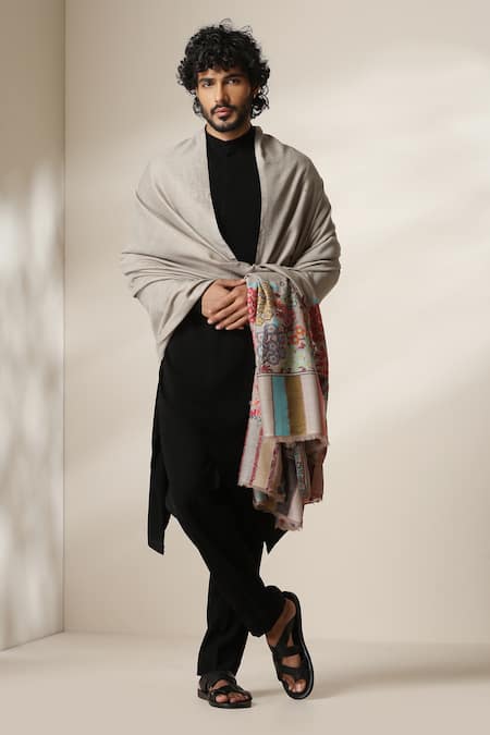 Dusala Pashmina Silk Floral Bordered Shawl 