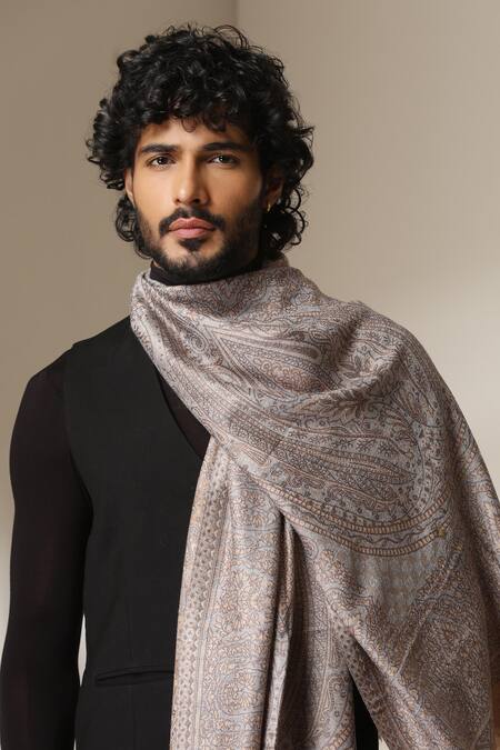 Dusala Beige Paisley Pattern Pashmina Wool Shawl Online at Aza Fashions Dusala_Beige Paisley Pattern Pashmina Wool Shawl _Online_at_Aza_Fashions