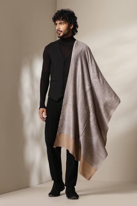 Buy Dusala Beige Paisley Pattern Pashmina Wool Shawl Online at Aza Fashions Buy_Dusala_Beige Paisley Pattern Pashmina Wool Shawl _Online_at_Aza_Fashions