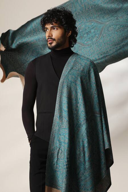 Shop_Dusala_Gold Paisley Pattern Pashmina Wool Shawl 