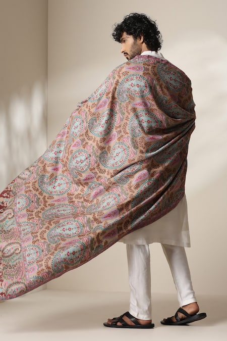 Dusala Pashmina Wool Silk Paisley Motif Shawl 