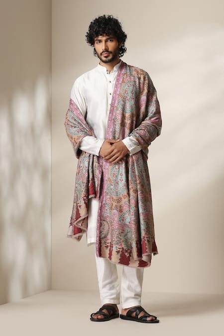 Dusala Pashmina Wool Silk Paisley Motif Shawl 