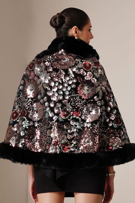 Dusala Sequin Floral Embellished Cape