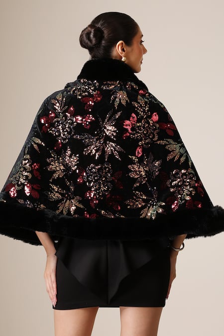 Dusala Floral Sequin Embellished Cape