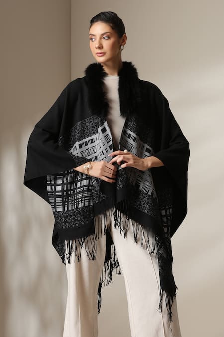Dusala Vegan Fur Checkered Cape