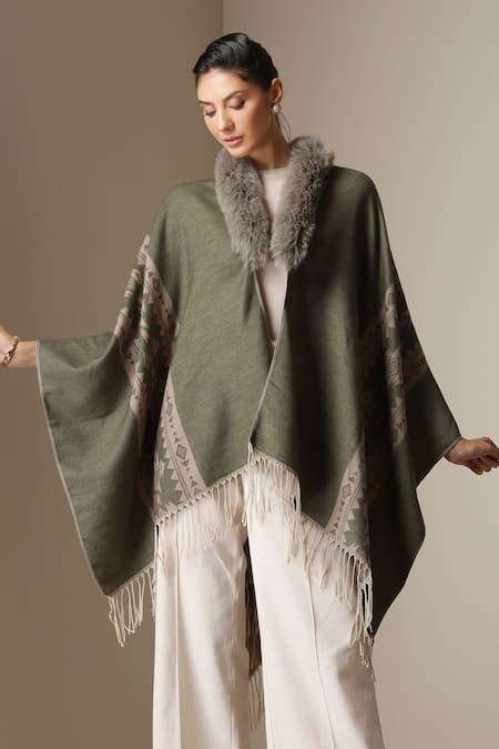 Dusala Ethnic Pattern Vegan Fur Cape