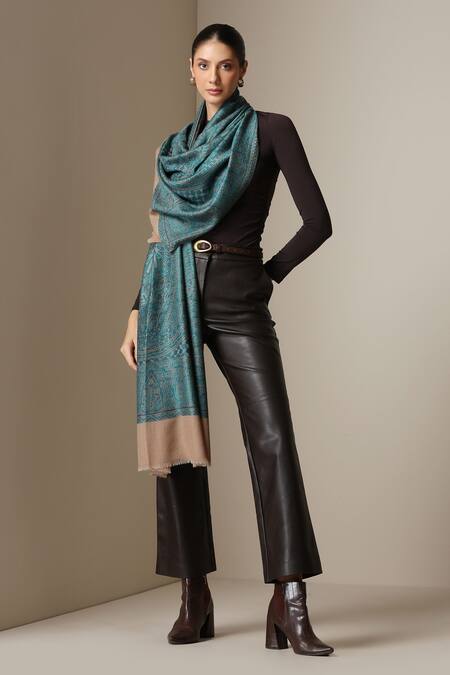Dusala_Beige Pashmina Wool Silk Stole _Online_at_Aza_Fashions