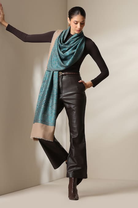 Buy_Dusala_Beige Pashmina Wool Silk Stole _Online_at_Aza_Fashions