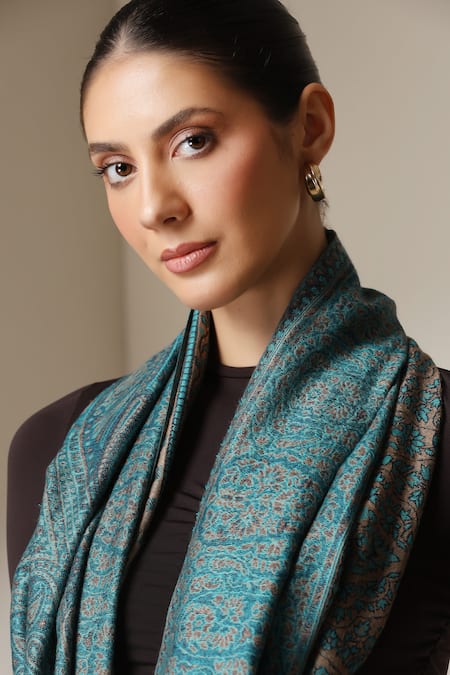 Shop_Dusala_Beige Pashmina Wool Silk Stole _Online_at_Aza_Fashions