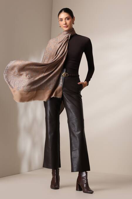 Shop Dusala Beige Pashmina Wool Silk Embroidered Stole Online at Aza Fashions Shop_Dusala_Beige Pashmina Wool Silk Embroidered Stole _Online_at_Aza_Fashions