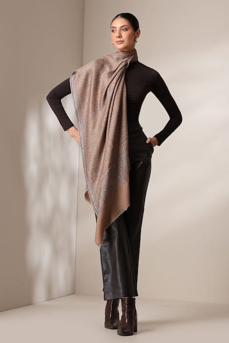 Dusala Pashmina Wool Silk Embroidered Stole 