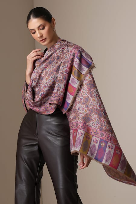 Dusala Pink Pashmina Wool Silk Floral Pattern Stole Online at Aza Fashions Dusala_Pink Pashmina Wool Silk Floral Pattern Stole _Online_at_Aza_Fashions