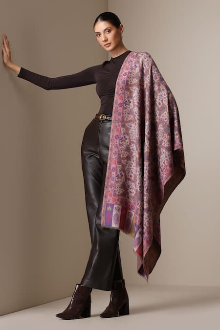 Dusala Pashmina Wool Silk Floral Pattern Stole
