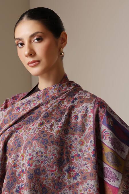Buy Dusala Pink Pashmina Wool Silk Floral Pattern Stole Online at Aza Fashions Buy_Dusala_Pink Pashmina Wool Silk Floral Pattern Stole _Online_at_Aza_Fashions