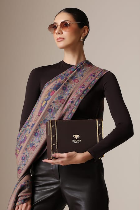Shop Dusala Beige Floral Pattern Pashmina Wool Silk Stole Online at Aza Fashions Shop_Dusala_Beige Floral Pattern Pashmina Wool Silk Stole _Online_at_Aza_Fashions