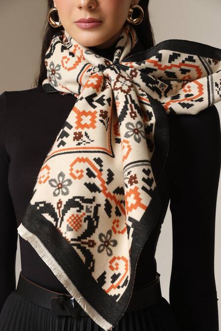 Buy_Dusala_Multi Color Geometric And Floral Pattern Stole 