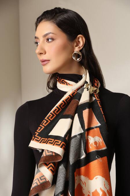 Dusala Multi Color Horse Block Print Stole Online at Aza Fashions Dusala_Multi Color Horse Block Print Stole _Online_at_Aza_Fashions