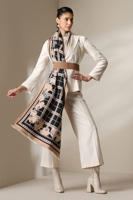 Dusala_Black Grid Print Stole _Online_at_Aza_Fashions