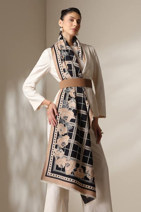 Buy_Dusala_Black Grid Print Stole _Online_at_Aza_Fashions