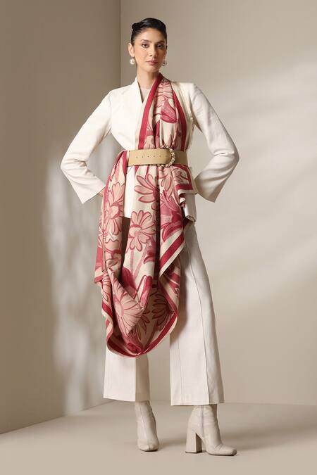 Dusala_Red Floral Pattern Stole _Online_at_Aza_Fashions