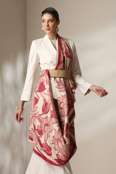 Buy_Dusala_Red Floral Pattern Stole _Online_at_Aza_Fashions