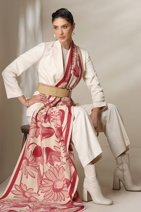 Shop_Dusala_Red Floral Pattern Stole _Online_at_Aza_Fashions