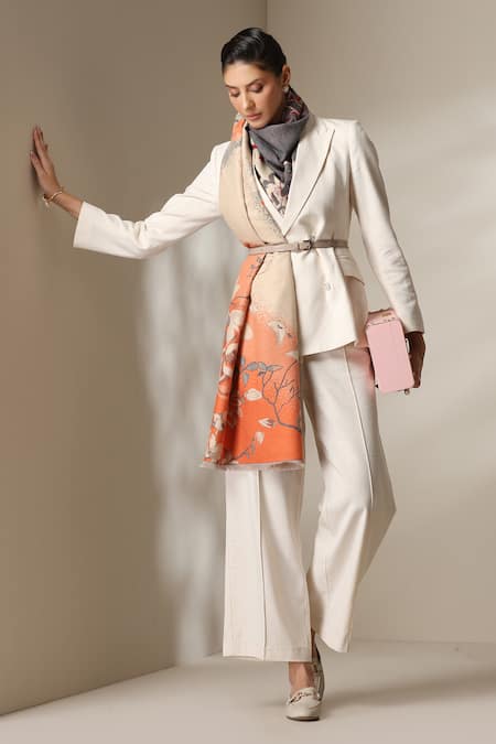 Dusala Orange Floral Print Stole Online at Aza Fashions Dusala_Orange Floral Print Stole _Online_at_Aza_Fashions