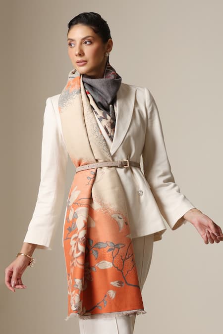 Shop Dusala Orange Floral Print Stole Online at Aza Fashions Shop_Dusala_Orange Floral Print Stole _Online_at_Aza_Fashions