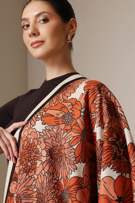 Buy_Dusala_Orange Floral Pattern Stole _Online_at_Aza_Fashions