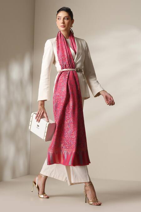 Dusala Pink Floral Pattern Stole Online at Aza Fashions Dusala_Pink Floral Pattern Stole _Online_at_Aza_Fashions