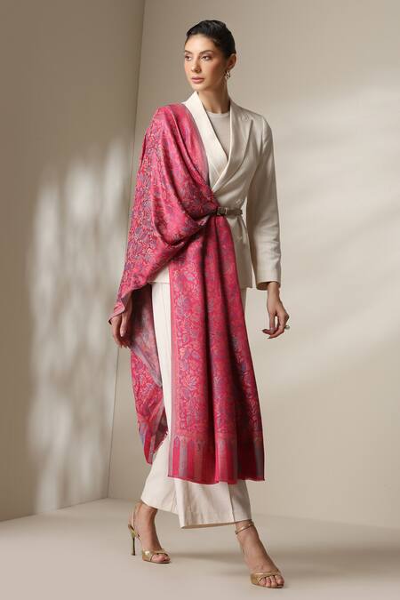 Buy Dusala Pink Floral Pattern Stole Buy_Dusala_Pink Floral Pattern Stole