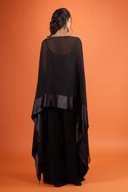 Tarun Tahiliani Sheer Black Cape Set