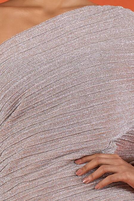 Tarun Tahiliani_Rose Gold Pleated Pre-draped Concept Saree _at_Aza_Fashions