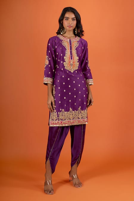 Buy Sheetal Batra Purple Embroidery, Zari Round Neck Kurta And Salwar Set Online at Aza Fashions Buy_Sheetal Batra_Purple Embroidery, Zari Round Neck Kurta And Salwar Set _Online_at_Aza_Fashions