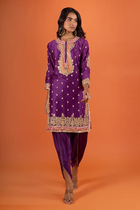 Sheetal Batra Purple Embroidery, Zari Round Neck Kurta And Salwar Set at Aza Fashions Sheetal Batra_Purple Embroidery, Zari Round Neck Kurta And Salwar Set _at_Aza_Fashions